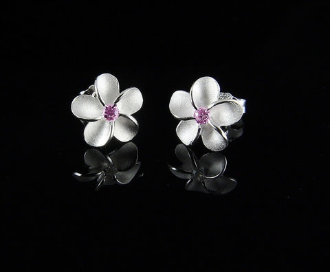 Sterling Silver Plumeria Flower Earrings