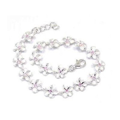 Hawaii Pink & White Fimo Plumeria Flower Elastic Bracelet with Inlaid CZ  Stones from Maui, Hawaii