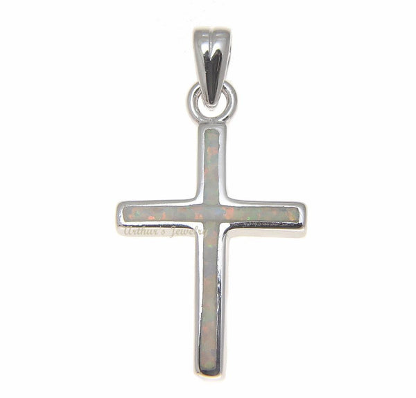 INLAY WHITE OPAL CROSS CHARM PENDANT SOLID 925 STERLING SILVER 14.30MM (CJ-8)