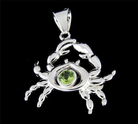 GENUINE PERIDOT HAWAIIAN CRAB SOLID 925 STERLING SILVER PENDANT RHODIUM 22.45MM (CRAB-1)