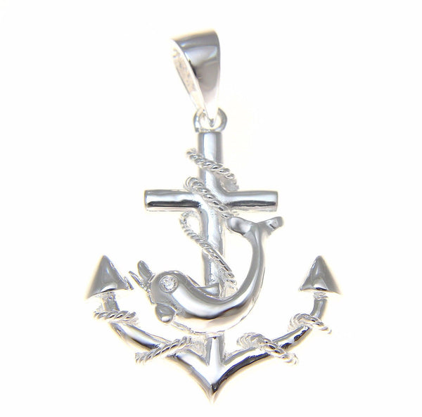 STERLING SILVER 925 ANCHOR OF HOPE WITH DOLPHIN HAWAIIAN PENDANT (DJ-16)