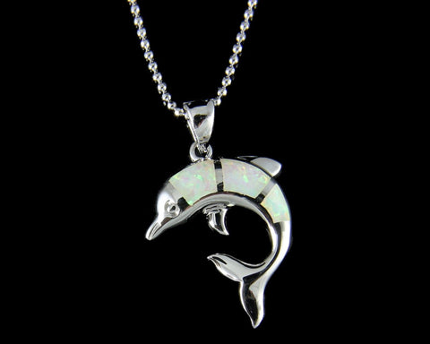 INLAY OPAL HAWAIIAN DOLPHIN PENDANT STERLING SILVER 925 (DJ-27)