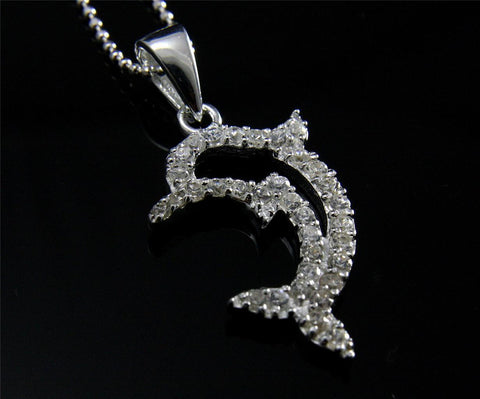 STERLING SILVER 925 CUBIC ZIRCONIA CZ OUTLINE HAWAIIAN DOLPHIN PENDANT (DJ-30)