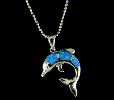 INLAY OPAL HAWAIIAN DOLPHIN PENDANT STERLING SILVER 925 (DJ-31)