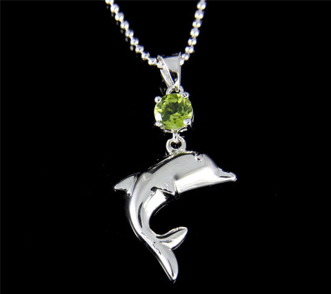 GENUINE PERIDOT STERLING SILVER 925 HAWAIIAN DOLPHIN PENDANT RHODIUM 15.50MM (DJ-34)