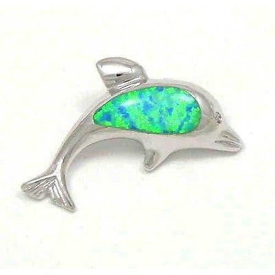 INLAY OPAL 925 STERLING SILVER HAWAIIAN DOLPHIN PENDANT (DJ-36)