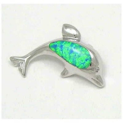 INLAY OPAL 925 STERLING SILVER HAWAIIAN DOLPHIN PENDANT (DJ-49)