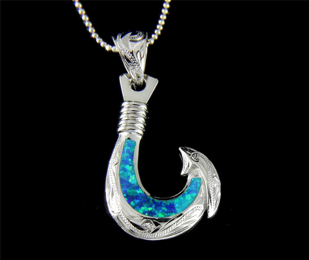 INLAY OPAL STERLING SILVER FISH HOOK PENDANT 14.60MM – The Turtle Factory  and More