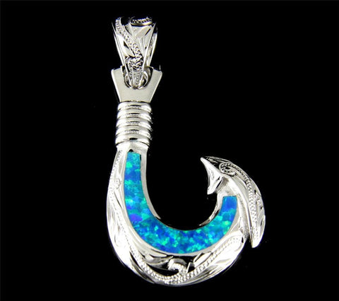 Sterling Silver Hawaiian Fish Hook Pendant Necklace 925