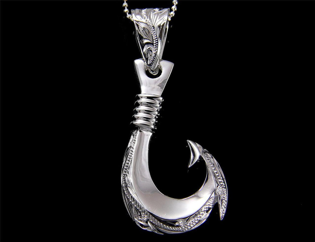 STERLING SILVER 925 ENGRAVED FISH HOOK PENDANT 17.5MM – The Turtle Factory  and More
