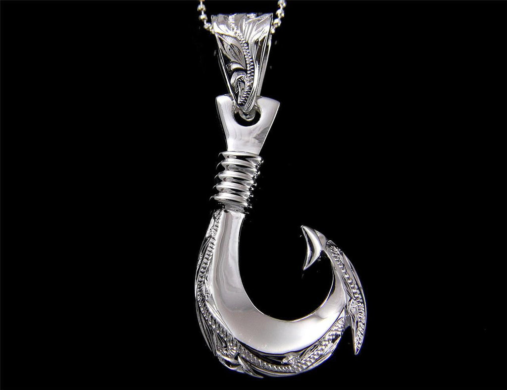 engraved fish hook STERLING SILVER 925 ENGRAVED FISH HOOK PENDANT 17.5MM – The Turtle Factory and More