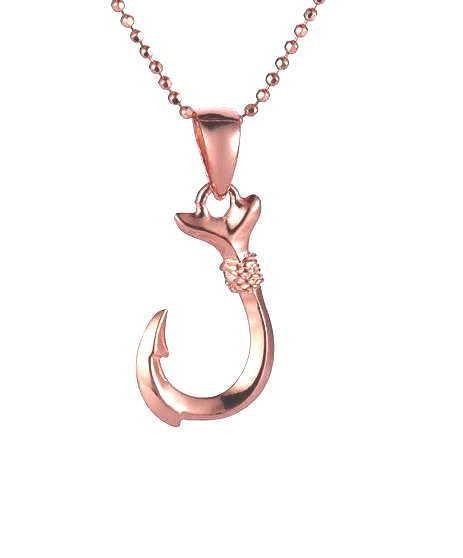 ROSE GOLD PLATED STERLING SILVER 925 HAWAIIAN FISH HOOK PENDANT 2 SIDED 10MM (FH-2)