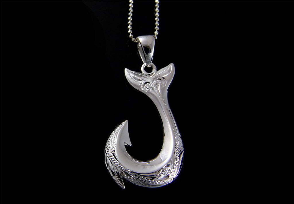 STERLING 925 HAWAIIAN ENGRAVED FISH HOOK PENDANT 17MM – The Turtle Factory  and More