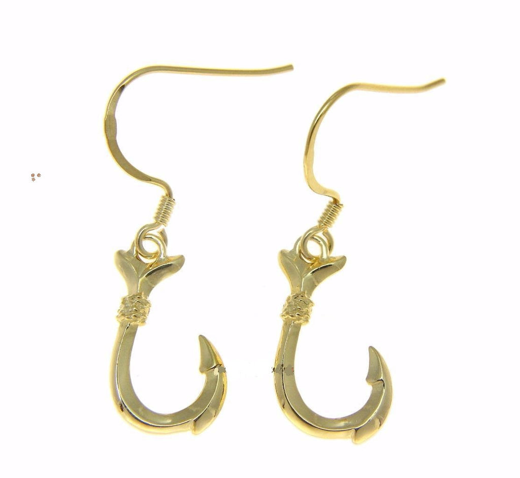ear ring fish hook YELLOW GOLD STERLING SHINY FISH HOOK WIRE HOOK EARRING – The Turtle Factory and More
