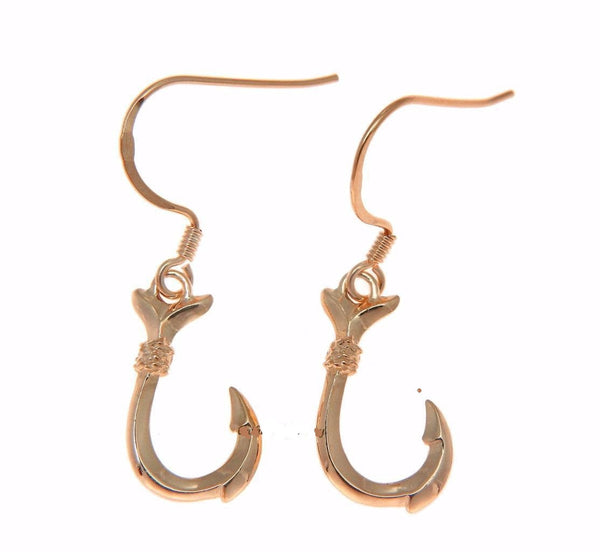 ROSE GOLD PLATED STERLING SILVER 925 SHINY HAWAIIAN FISH HOOK WIRE HOOK EARRINGS (FH-9)