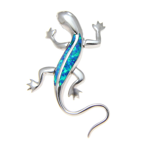 INLAY OPAL 3D HAWAIIAN GECKO MOVABLE HIGH POLISH SHINY SILVER 925 SLIDER PENDANT (GECKO-1)