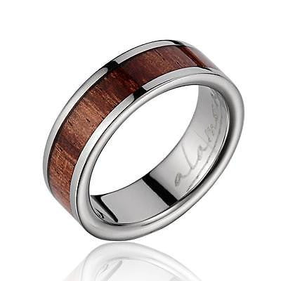 GENUINE INLAY HAWAIIAN KOA WOOD WEDDING BAND RING TITANIUM 6MM (KOA-17)