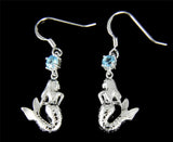 GENUINE BLUE TOPAZ 925 SILVER HAWAIIAN MERMAID PENDANT HOOK EARRINGS SET RHODIUM (MJ-10)