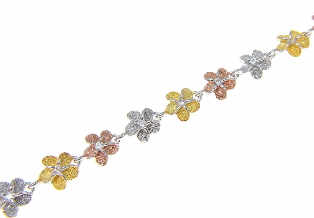 14K Yellow Gold] Hawaiian Plumeria Flower Bracelet with Diamond