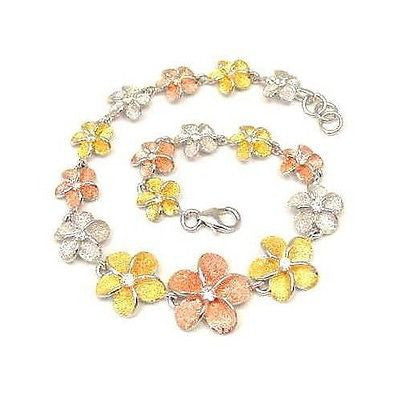 SILVER TRICOLOR HAWAIIAN PLUMERIA GRADUATED BRACELET (PB-42)