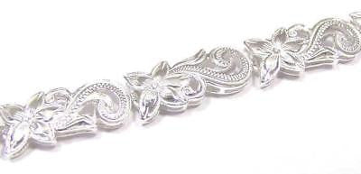 STERLING SILVER 925 HAWAIIAN PLUMERIA FLOWER SCROLL CUT OUT LINK BRACELET 7.75" (PB-56)