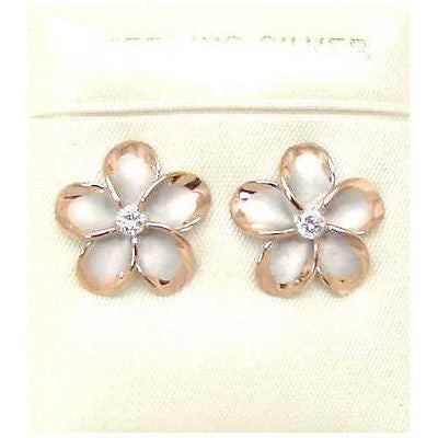 15MM SILVER 925 HAWAIIAN PLUMERIA EARRINGS RHODIUM PG (PE-131)