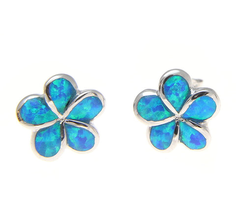 INLAY OPAL STERLING SILVER 925 HAWAIIAN PLUMERIA FLOWER STUD POST EARRINGS 10MM (PE-152)