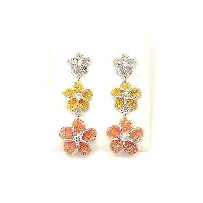 SILVER TRICOLOR 3 HAWAIIAN PLUMERIA DANGLE EARRINGS SM. (PE-154)