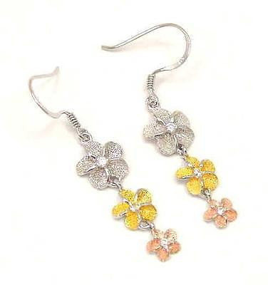 SILVER TRICOLOR 3 HAWAIIAN PLUMERIA DANGLE ON WIRE SM. (PE-156)