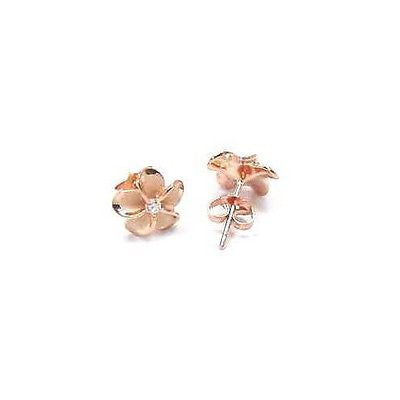 PINK ROSE SILVER 925 HAWAIIAN PLUMERIA FLOWER EARRING CZ 12MM (PE-97)