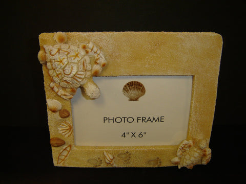 Coastal Sea Turtles in the Sand with Shells 4X6 Inch Resin Desk Photo Frame (PF-7)