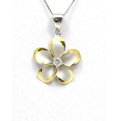 SILVER 925 HAWAIIAN PLUMERIA PENDANT RHODIUM 21MM YG (PP-132)