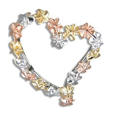 SILVER 925 ROSE YELLOW GOLD PLATED RHODIUM HAWAIIAN PLUMERIA HEART PENDANT (PP-146)