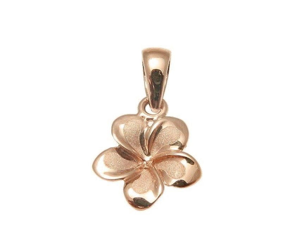 9MM SOLID 14K PINK/ROSE GOLD HAWAIIAN FANCY PLUMERIA FLOWER CHARM PENDANT (PP-177)