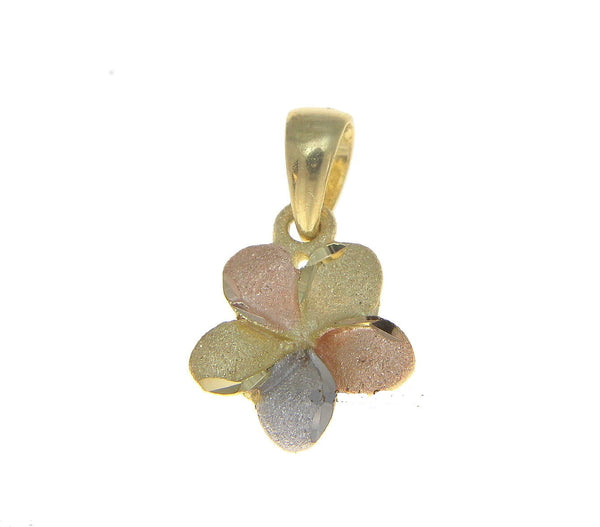 9MM 14K SOLID PINK WHITE YELLOW TRICOLOR GOLD HAWAIIAN PLUMERIA FLOWER PENDANT (PP-179)