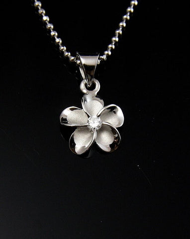 Ciondolo Fiore Hawaiano Plumeria In Argento Sterling 925 - Con Zirconia Ciondolo Fiore Hawaiano Plumeria In Argento Sterling 925 - Con Zirconia
