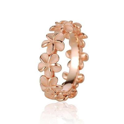 ROSE GOLD PLATED SILVER 925 HAWAIIAN 5MM PLUMERIA FLOWER LEI RING SIZE 3 - 10 (PR-10)