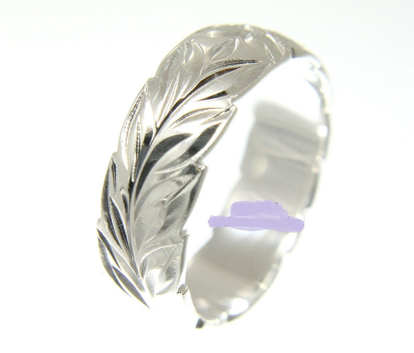 6MM STERLING SILVER 925 HAWAIIAN BAND RING PLUMERIA FLOWER MAILE LEAF CUT OUT (PR-26)