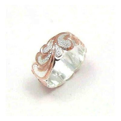 8MM SILVER 925 HAWAIIAN RING QUEEN SCROLL ROSE GOLD PLATED 2 TONE (PR-39)