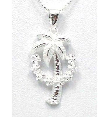 SILVER 925 HAWAIIAN PALM TREE PLUMERIA LEI PENDANT (PTJ-22)