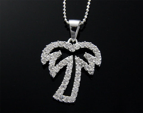 STERLING SILVER 925 CUBIC ZIRCONIA CZ OUTLINE HAWAIIAN PALM TREE PENDANT (PTJ-23)