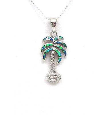 INLAY OPAL STERLING SILVER 925 3D HAWAIIAN PALM TREE PENDANT SMALL (PTJ-24)