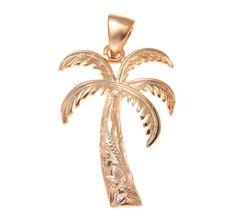 21MM PINK ROSE GOLD PLATED SILVER 925 HAWAIIAN PALM TREE SCROLL PENDANT CHARM (PTJ-28)