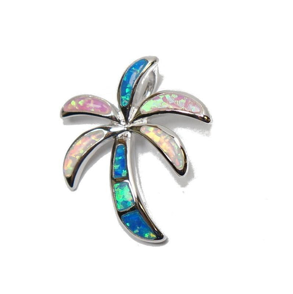 INLAY TRICOLOR OPAL HAWAIIAN PALM SLIDE PENDANT SOLID STERLING SILVER 925 (PTJ-31)