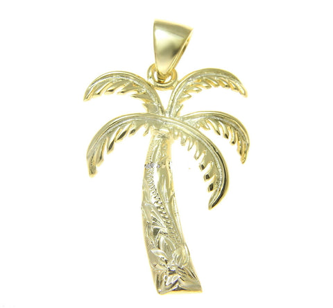 21MM YELLOW GOLD ON STERLING SILVER 925 HAWAIIAN PALM TREE SCROLL PENDANT (PTJ-33)