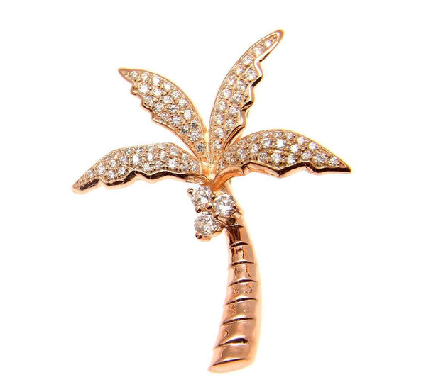 ROSE GOLD ON SOLID 925 STERLING SILVER HAWAIIAN 3D PALM TREE SLIDE PENDANT CZ (PTJ-37)