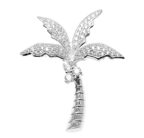 SOLID 925 STERLING SILVER HAWAIIAN 3D PALM TREE SLIDE PENDANT CZ RHODIUM (PTJ-38)