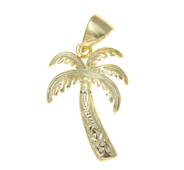 16MM YELLOW GOLD ON STERLING SILVER 925 HAWAIIAN PALM TREE SCROLL PENDANT (PTJ-8)