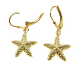 YELLOW GOLD PLATED SILVER 925 HAWAIIAN SEA STARFISH HOOK LEVERBACK EARRINGS 15MM (SFJ-27)