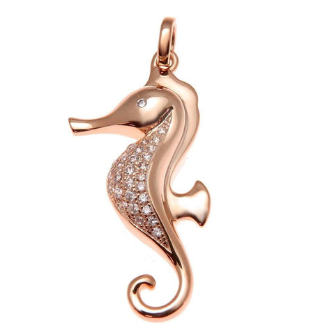 ROSE GOLD SOLID 925 STERLING SILVER HAWAIIAN SEAHORSE PENDANT CZ (SH-10)